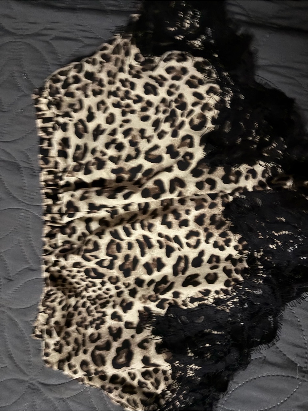 SHEIN Leopard Satin Cami with Black Lace Trim